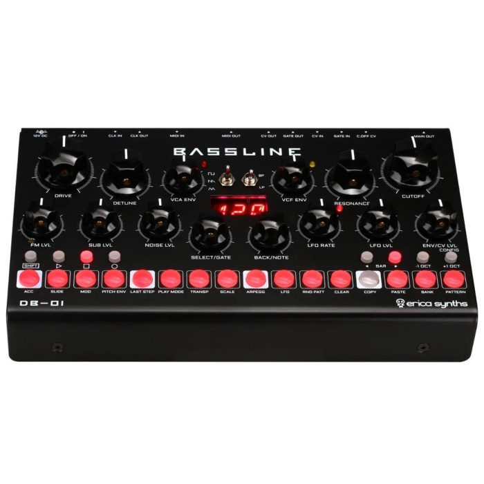 Erica Synths 01 0009 Desktop Bassline Db-01 (profesyonel - Masaüstü Analog Synthesizer) | Mono Acid Bassline, Bbd Efekt, Dahili Sequencer | Ölçüler: 230 X 145 X 70 Mm